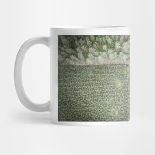 Top down aerial view of green nursery forest bordering with mature forest Mug